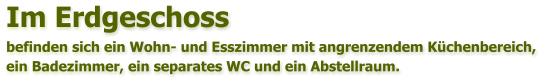 Im Erdgeschoss befinden sich ein Wohn- und Esszimmer mit angrenzendem K�chenbereich,  ein Badezimmer, ein separates WC und ein Abstellraum.